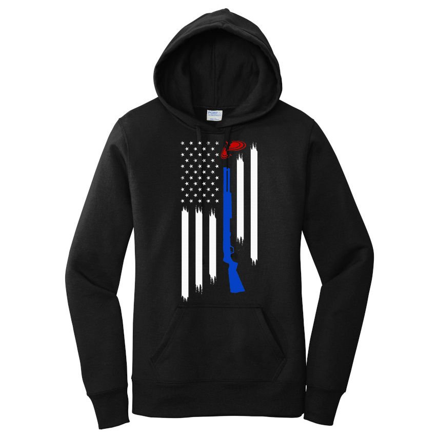 Patriotic Skeet Trap Clay Pigeon Shotgun Shooting Women's Pullover Hoodie