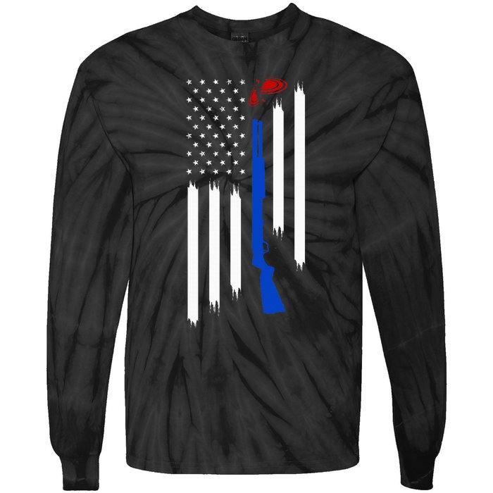 Patriotic Skeet Trap Clay Pigeon Shotgun Shooting Tie-Dye Long Sleeve Shirt