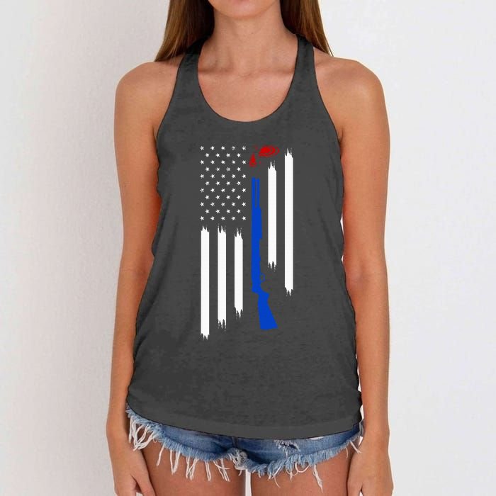 Patriotic Skeet Trap Clay Pigeon Shotgun Shooting Women's Knotted Racerback Tank