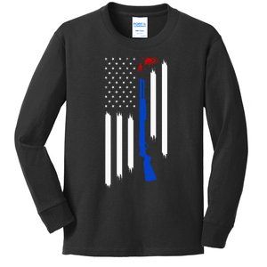 Patriotic Skeet Trap Clay Pigeon Shotgun Shooting Kids Long Sleeve Shirt