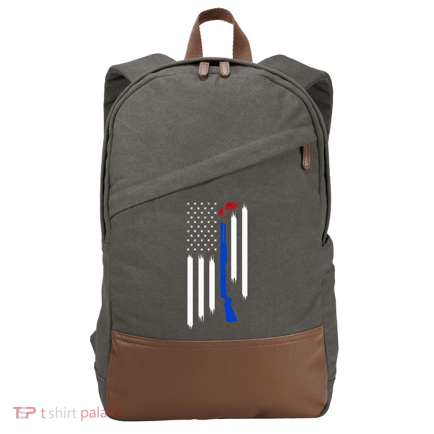 Patriotic Skeet Trap Clay Pigeon Shotgun Shooting Cotton Canvas Backpack