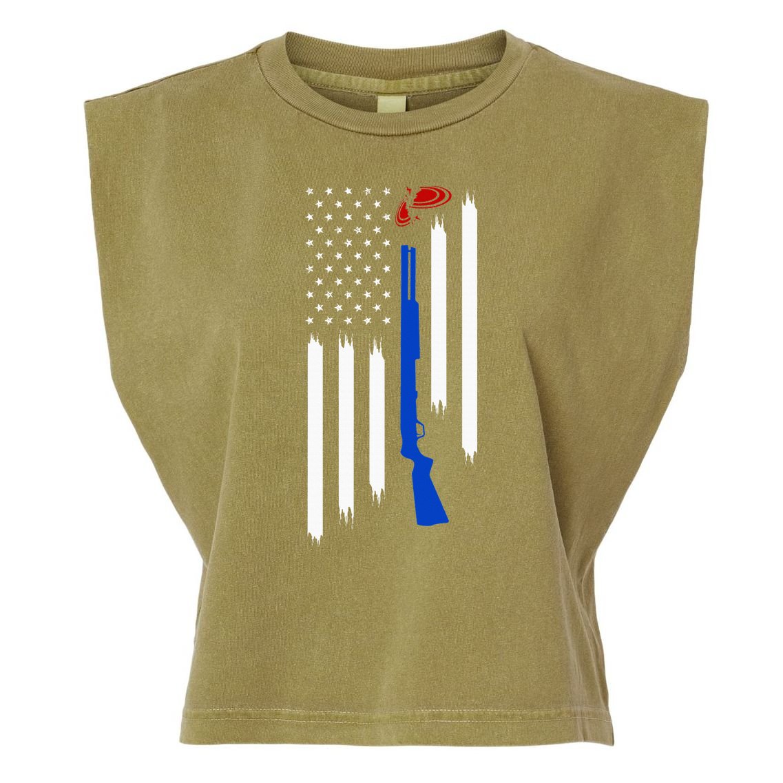 Patriotic Skeet Trap Clay Pigeon Shotgun Shooting Garment-Dyed Women's Muscle Tee
