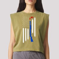 Patriotic Skeet Trap Clay Pigeon Shotgun Shooting Garment-Dyed Women's Muscle Tee