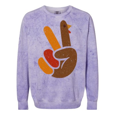 Peace Sign Turkey Hand Cool Thanksgiving Colorblast Crewneck Sweatshirt