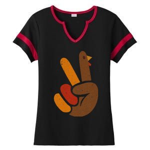 Peace Sign Turkey Hand Cool Thanksgiving Ladies Halftime Notch Neck Tee