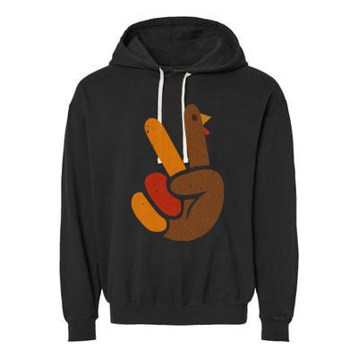 Peace Sign Turkey Hand Cool Thanksgiving Garment-Dyed Fleece Hoodie