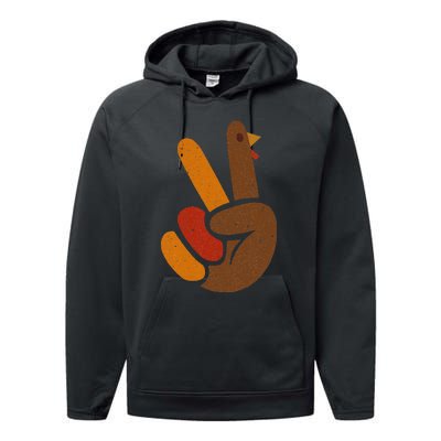 Peace Sign Turkey Hand Cool Thanksgiving Performance Fleece Hoodie