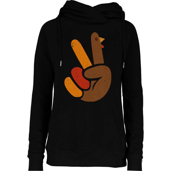 Peace Sign Turkey Hand Cool Thanksgiving Womens Funnel Neck Pullover Hood