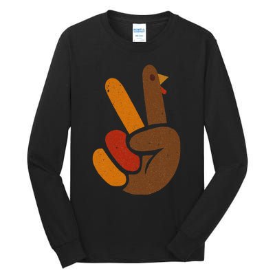 Peace Sign Turkey Hand Cool Thanksgiving Tall Long Sleeve T-Shirt