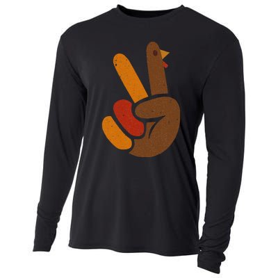 Peace Sign Turkey Hand Cool Thanksgiving Cooling Performance Long Sleeve Crew