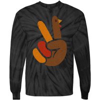 Peace Sign Turkey Hand Cool Thanksgiving Tie-Dye Long Sleeve Shirt