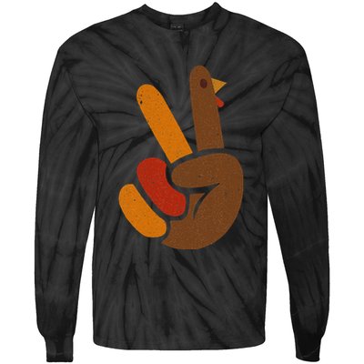 Peace Sign Turkey Hand Cool Thanksgiving Tie-Dye Long Sleeve Shirt