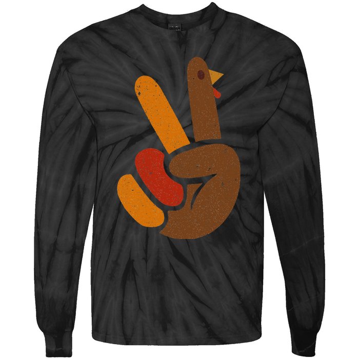 Peace Sign Turkey Hand Cool Thanksgiving Tie-Dye Long Sleeve Shirt