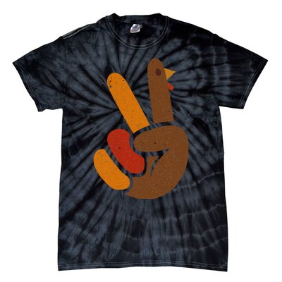 Peace Sign Turkey Hand Cool Thanksgiving Tie-Dye T-Shirt