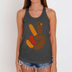 Peace Sign Turkey Hand Cool Thanksgiving Women's Knotted Racerback Tank