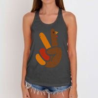 Peace Sign Turkey Hand Cool Thanksgiving Women's Knotted Racerback Tank