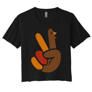 Peace Sign Turkey Hand Cool Thanksgiving Women's Crop Top Tee