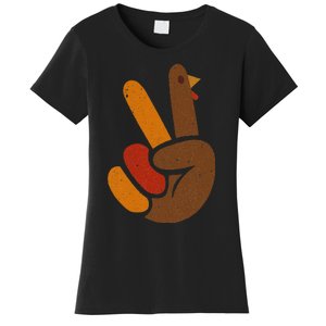 Peace Sign Turkey Hand Cool Thanksgiving Women's T-Shirt