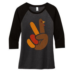 Peace Sign Turkey Hand Cool Thanksgiving Women's Tri-Blend 3/4-Sleeve Raglan Shirt