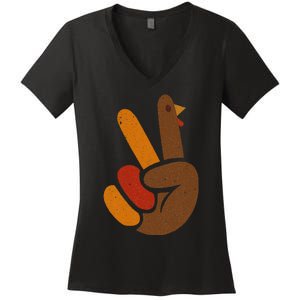 Peace Sign Turkey Hand Cool Thanksgiving Women's V-Neck T-Shirt