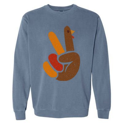 Peace Sign Turkey Hand Cool Thanksgiving Garment-Dyed Sweatshirt