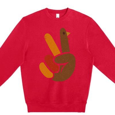 Peace Sign Turkey Hand Cool Thanksgiving Premium Crewneck Sweatshirt