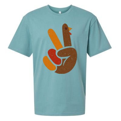 Peace Sign Turkey Hand Cool Thanksgiving Sueded Cloud Jersey T-Shirt