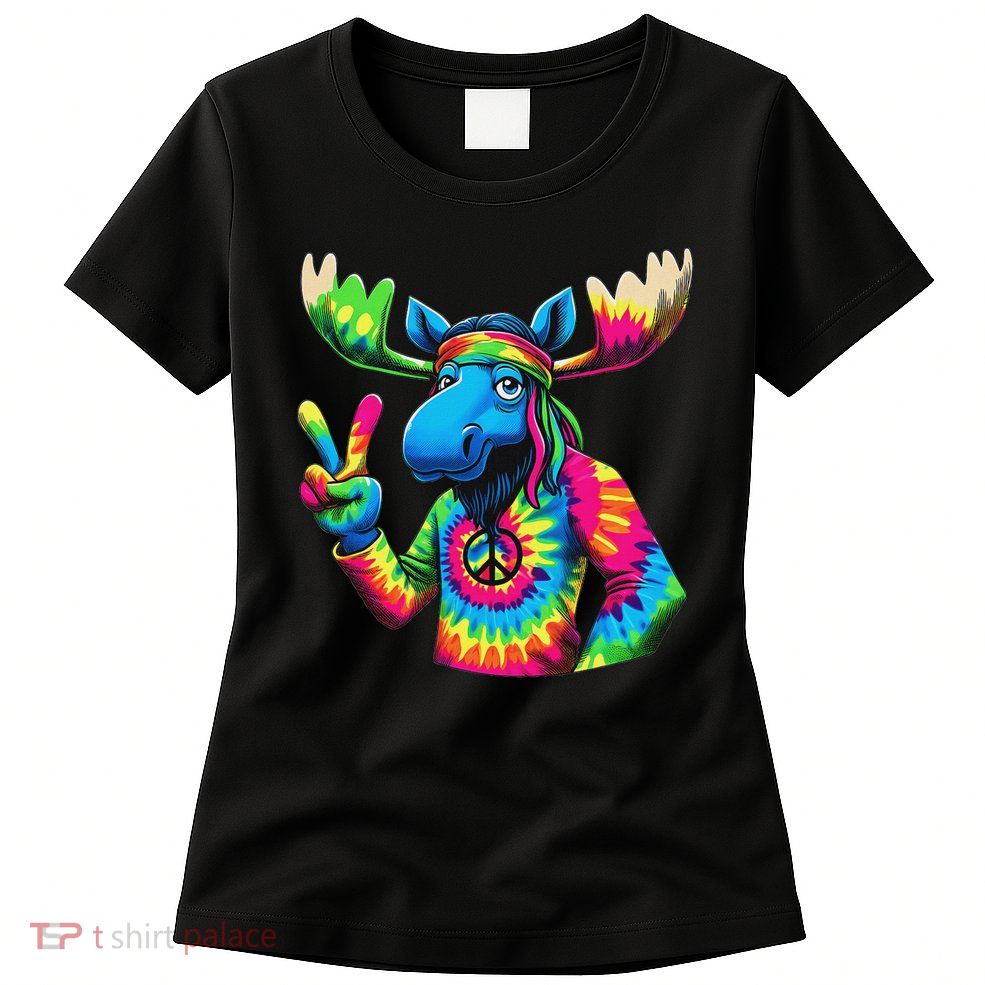 Peace Sign Tie Dye Moose Women's T-Shirt