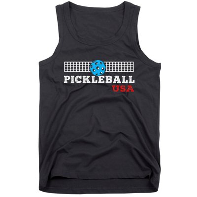 Pickleball Support the Team Pickleball Player USA Flag Tank Top