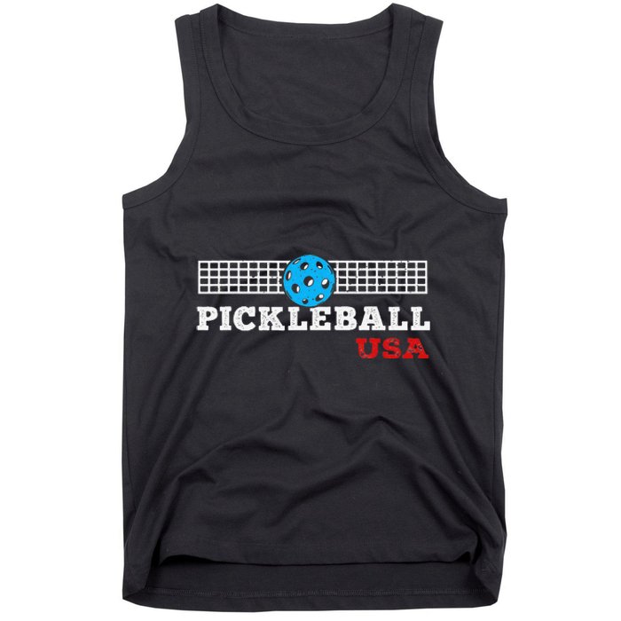 Pickleball Support the Team Pickleball Player USA Flag Tank Top