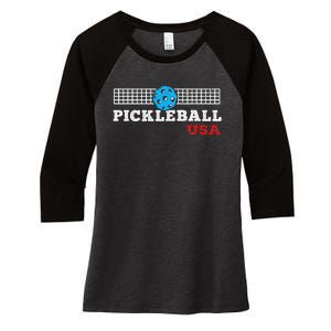 Pickleball Support the Team Pickleball Player USA Flag Women's Tri-Blend 3/4-Sleeve Raglan Shirt