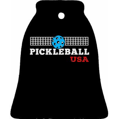 Pickleball Support the Team Pickleball Player USA Flag Ceramic Bell Ornament