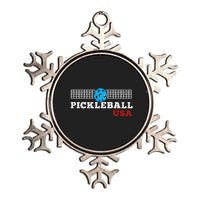 Pickleball Support the Team Pickleball Player USA Flag Metallic Star Ornament