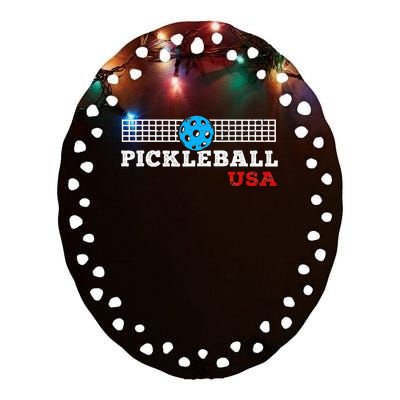 Pickleball Support the Team Pickleball Player USA Flag Ceramic Oval Ornament