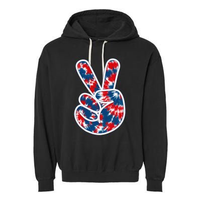 Peace Sign Tie Dye Red White Blue Fun 4th of July Tee Garment-Dyed Fleece Hoodie