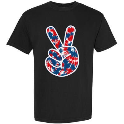 Peace Sign Tie Dye Red White Blue Fun 4th of July Tee Garment-Dyed Heavyweight T-Shirt