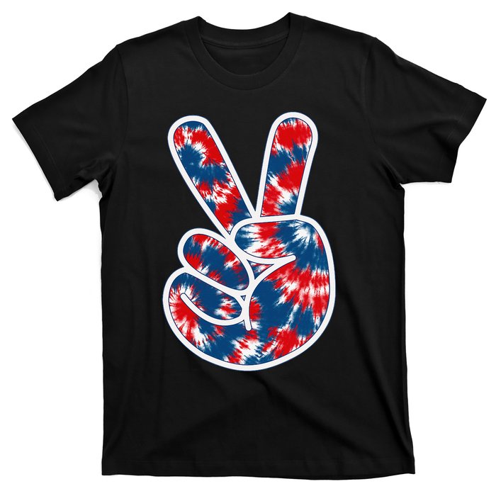 Peace Sign Tie Dye Red White Blue Fun 4th of July Tee T-Shirt