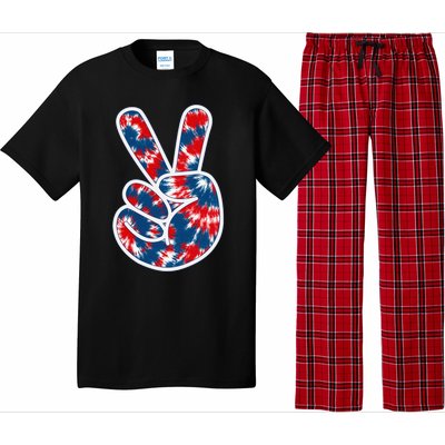 Peace Sign Tie Dye Red White Blue Fun 4th of July Tee Pajama Set