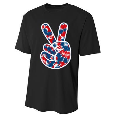 Peace Sign Tie Dye Red White Blue Fun 4th of July Tee Performance Sprint T-Shirt