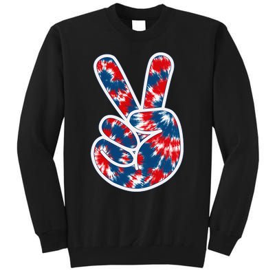 Peace Sign Tie Dye Red White Blue Fun 4th of July Tee Tall Sweatshirt