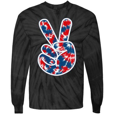 Peace Sign Tie Dye Red White Blue Fun 4th of July Tee Tie-Dye Long Sleeve Shirt