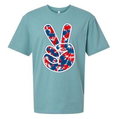 Peace Sign Tie Dye Red White Blue Fun 4th of July Tee Sueded Cloud Jersey T-Shirt