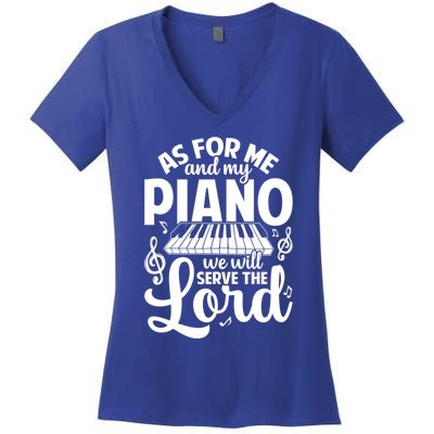 Piano Serve The Lord Christian Piano Player Pianist Keyboard Gift Women's V-Neck T-Shirt