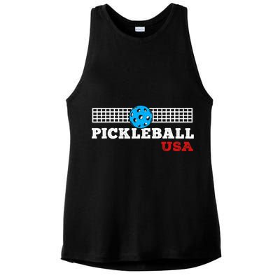 Pickleball Support The Team Pickleball Player USA Flag Ladies PosiCharge Tri-Blend Wicking Tank