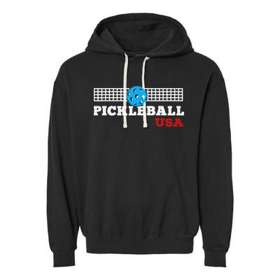 Pickleball Support The Team Pickleball Player USA Flag Garment-Dyed Fleece Hoodie
