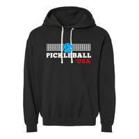 Pickleball Support The Team Pickleball Player USA Flag Garment-Dyed Fleece Hoodie