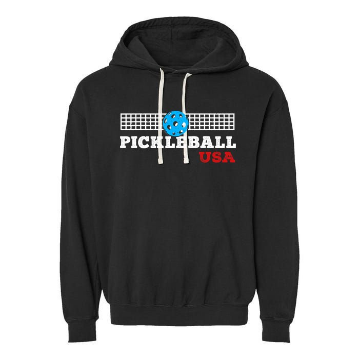 Pickleball Support The Team Pickleball Player USA Flag Garment-Dyed Fleece Hoodie