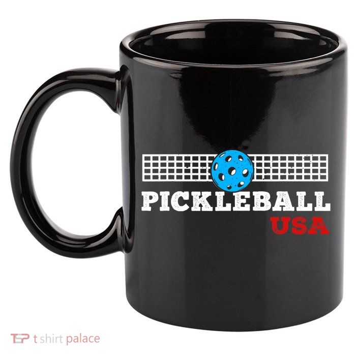 Pickleball Support The Team Pickleball Player USA Flag 11oz C Handle Ceramic Mug