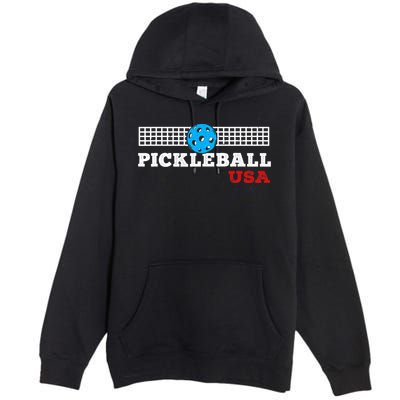 Pickleball Support The Team Pickleball Player USA Flag Premium Pullover Hoodie