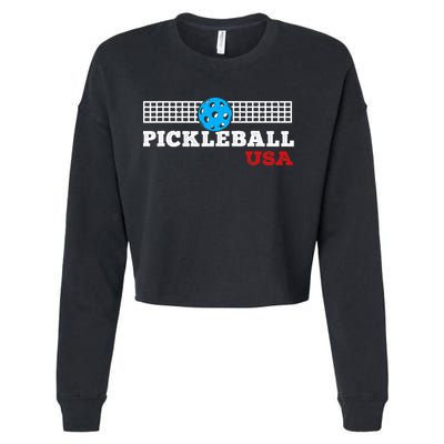 Pickleball Support The Team Pickleball Player USA Flag Cropped Pullover Crew